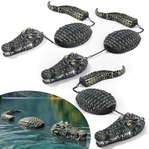 Mysora 3 Pack 3-Segment Floating Alligator Decoy 31.5inch Plastic Fake Crocodile Sculpture for Pond Pool Duck Deterrents Realistic Alligator Pool Float for Yard Outdoor Garden Decoration
