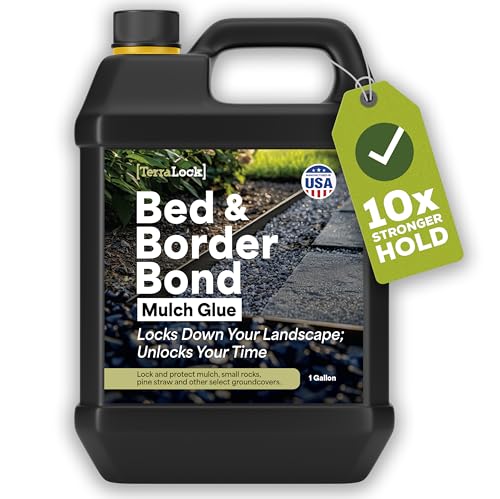 TerraLock Bed and Border Bond Mulch Glue 1 Gallon Landscape Adhesive for Mulch Pea Gravel Rock and Pine Straw Easy Spray Weather Resistant