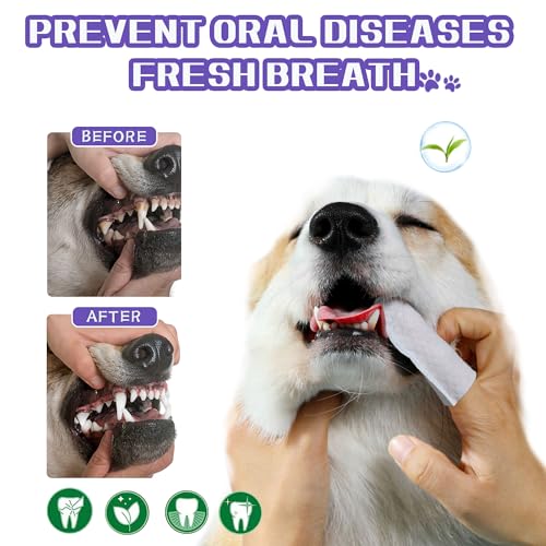 Image of 55 Counts PET Teeth Cleaning Wipes for Dogs & Cats,Dog Dental Wipes for Reducing Plaque & Tartar, Gentle Dental and Gum Care Finger Pet Wipes (55PCS-Teeth Cleaning Wipes)