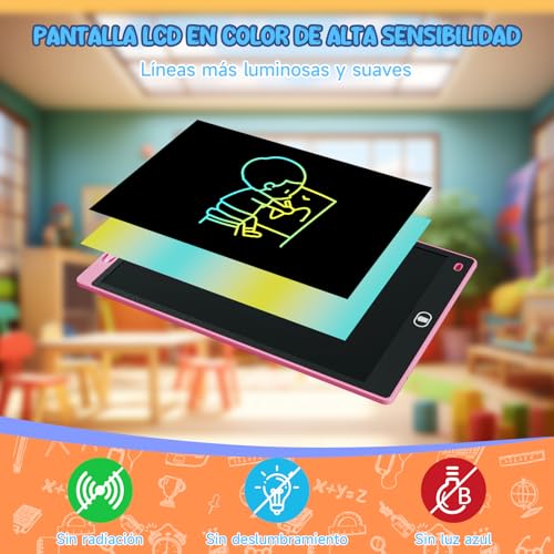 Electight 12 Pulgadas 2 Packs Tableta Escritura LCD Color, Tablet Escritura Pantalla Colorido Infantil, Juguetes Educativo Niños con Borrable y Bloqueo Función, Hogar, Escuela, Rosa - imagen 3