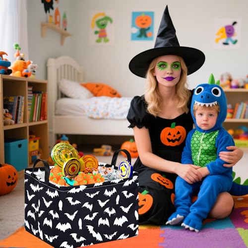 Image of MAIZMZ Halloween Storage Basket Pumpkin Ghost Gift Basket for Kids Foldable Toy Box Waterproof Organizer Bin Laundry Nursery Hamper for Home Office Dorm Closet Shelf