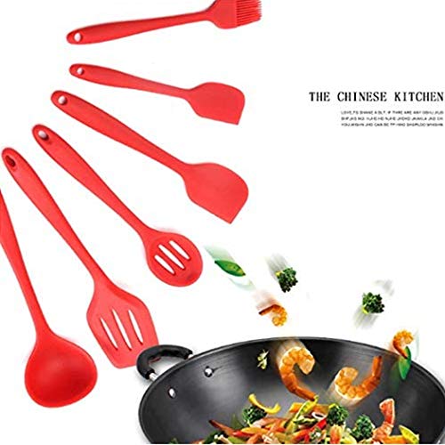 Hoshen 5-Color Style 10-Piece Kitchen Utensils Non-Stick Pan Silicone Kitchenware Heat-Resistant Spatula Set Cooking Spatula - Red - Image 3