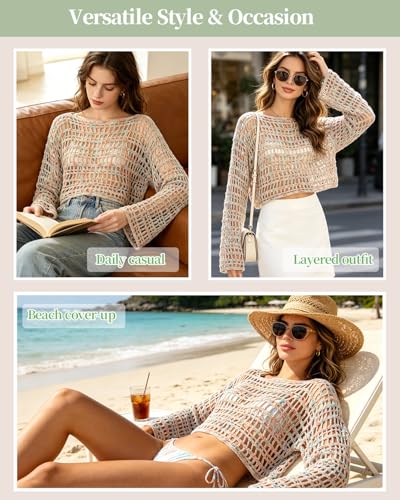Image of Aeelike Beginner Crochet Kit for Adults, Crochets Set Ombre Cotton Yarn & Step-by-Step Video Tutorials, Crochet Kit for Beginners Beach Coverup Mesh Top for Women Ideal DIY Gift, Gradient Color