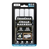 VersaChalk White Chalkboard Chalk Markers - Wet Erase Dustless Chalk Ink Paint Marker for Blackboard, Dry Erase White Board, Chalkboard Sign (BOLD 5mm, 4/SET)