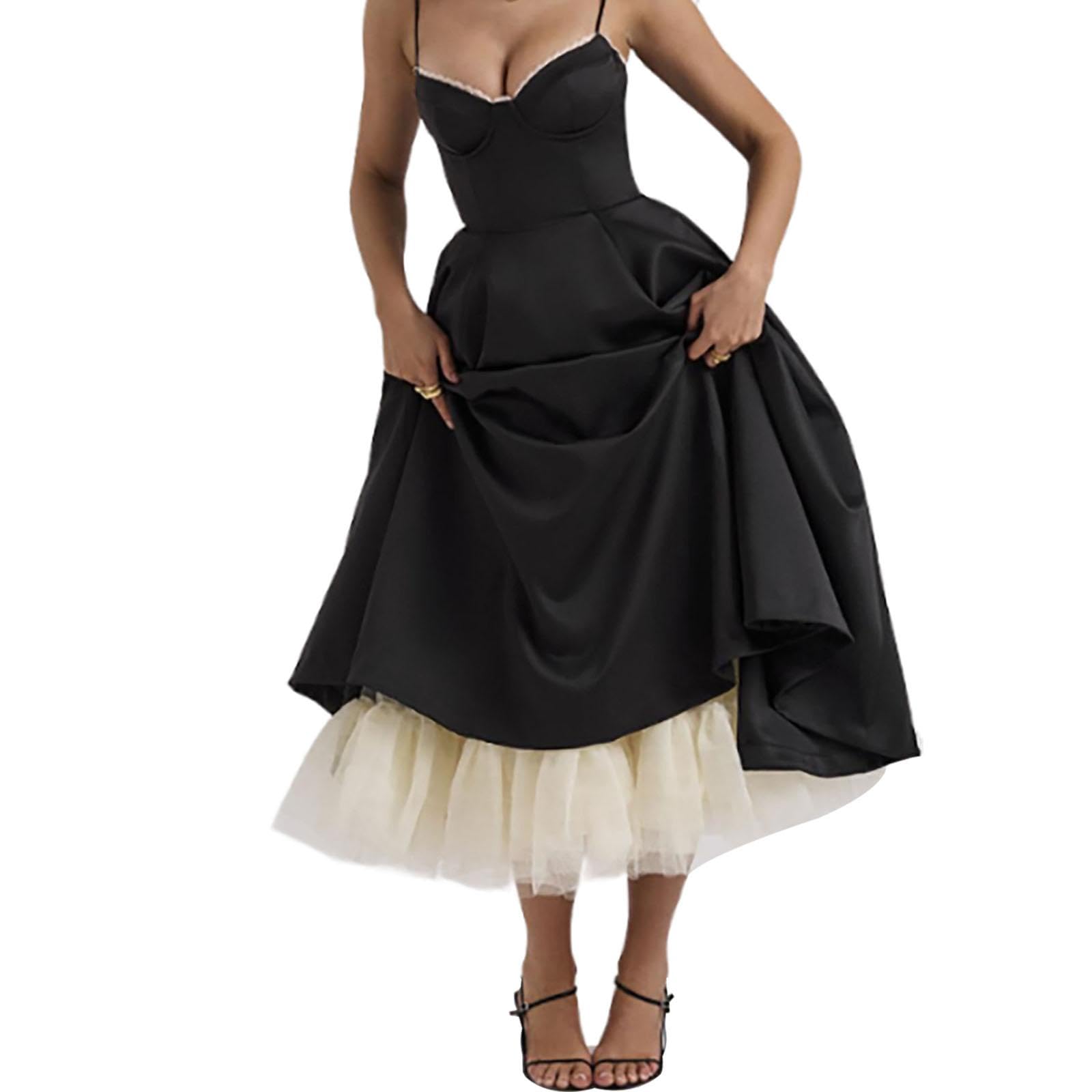 nivaa Prom Dress Women Summer Spaghetti Straps Party Gown for Wedding Dating Bride XXL Black-picture-10