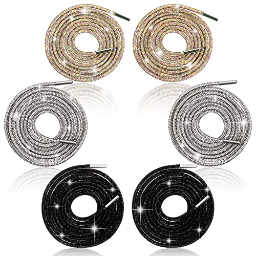 SMFANLIN 3Pairs Rhinestone Round Shoe Laces 55 Lengthened Bling Bling Crystal Rhinestone Glitter Rope Shoelaces Drawstring Cords Replacement