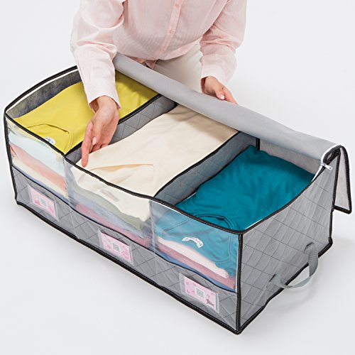 1Storage Charcoal Fiber Clothing Organizer Bag, 28"x15"x12", 3cells, Carry Handles, Grey 171-37E - Thumbnail 4