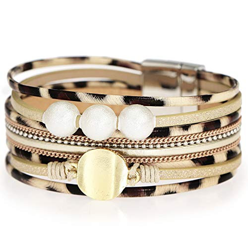 Suyi Bracelet Léopard Bracelet Manchette En Cuir Multicouche Bracelet Cadeau D'anniversaire Boho Pour Femme Leopard2