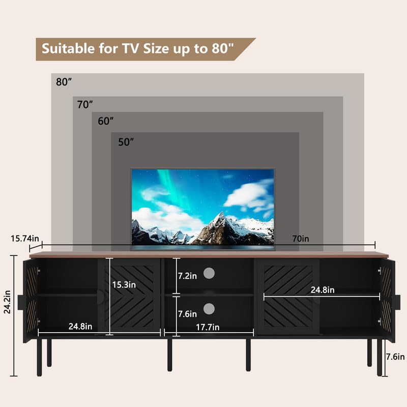 Image of ARTPOWER 70 inch TV Stands, Entertainment Center with Storage, Black