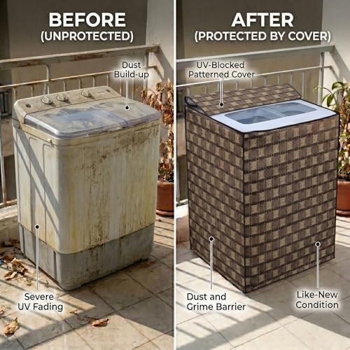 Image of DREAM CARE Waterproof & Dustproof Washing Machine Cover Top Load & Semi Automatic Suitable for 7 kg, 7.2 kg, 7.5 kg (83 x 95 x 51 cms)