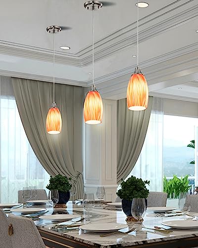 Image of Oval Art Glass Lamp Shade Only Glass Light Cover Replacement for Kitchen Island replacement glass shades for Mini Pendant Ceiling Lights Chandelier Red and Orange