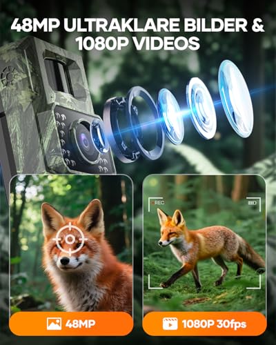 Assark Wildkamera mit Handyübertragungs-App, 48MP 30fps WIAN Solar Wildkamera mit Bewegungsmelder Nachtsicht, Wiederaufladbare 2000mAh Lithium-Batterie, 0,2S Auslöser, IP66 Wasserdicht
