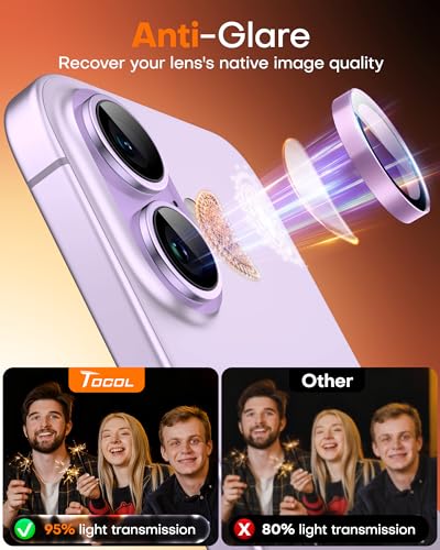 Image of TOCOL Camera Lens Protector for iPhone 16 / iPhone 16 Plus Tempered Glass HD Individual Scratch Resistant Camera Cover Accessories Case Friendly 2 Pack(Pink)