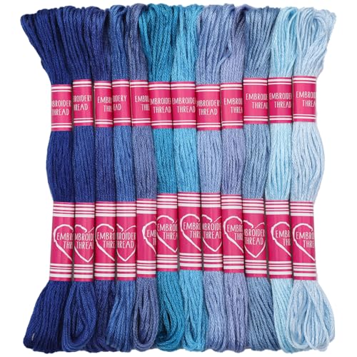 Image of 12 Skeins Blue Embroidery Thread, Embroidery Floss for Bracelets | 12 Colors Blue Series Bracelet Thread Friendship Bracelet String for DIY Bracelet Making, Embroidery Home Decorations