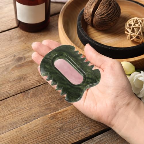 Abaodam Peine Gua Sha de Piedra Natural (10,2x7,8 Cm) Cepillo Masajeador Corporal Cuero Cabelludo Herramienta para Raspar Relajación en Casa y Viaje - imagen 4