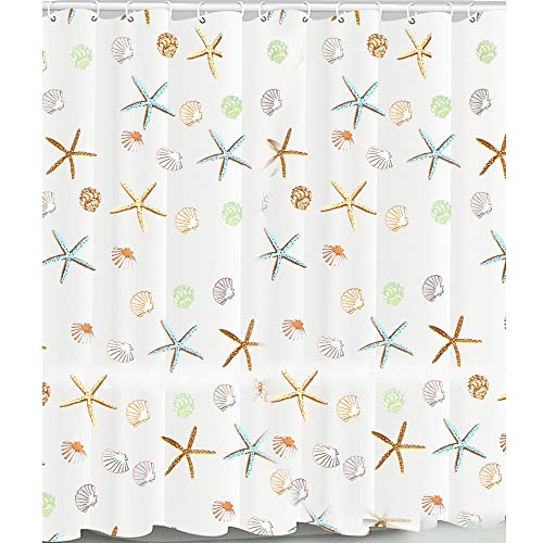 FYY Rideau de Douche Anti-moisissure, 180 x 180cm, Rideau de Douche PEVA Impermeable avec Motif étoile de mer, Comprend 12 Anneaux de Rideaux