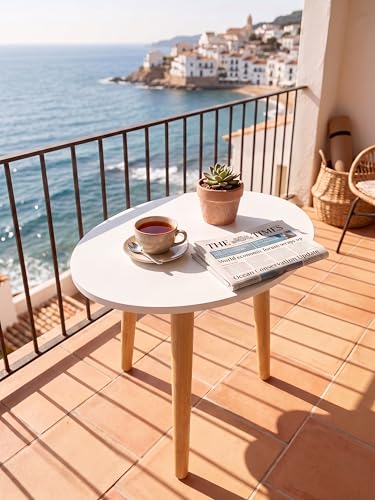 Image of Modern Oval Side Table with 4 Wooden Legs, Minimalist End Table /Coffee Table for Living Room, Bedside Nightstand for Bedroom, Balcony & Small Spaces