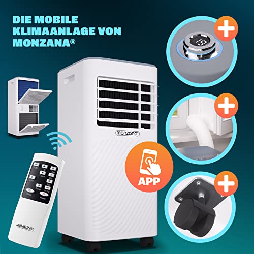 MONZANA® Airco MZKA2600 Mobiel Raamafdichting Luchtafvoerslang 9000BTU 4-in-1 1000W Alexa 30m² Afstandsbediening - Afbeelding 5