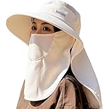 [Ycytlying] 帽子 レディース UVカット フェイスカバー付き つば広 首筋まで日焼け対策 小顔効果 折りたたみ ポニーテール穴付き あご紐 風で飛ばない 可愛い レディースハット 海 旅行 園芸 通勤 外出 春夏秋