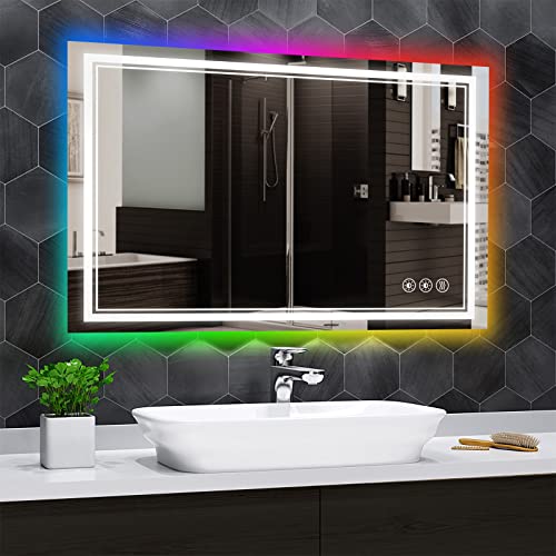 NeuType 40"x32" LED Mirror for Bathroom, Wall Mounted Bathroom Mirror with RGB Color Lights, Bathroom Vanity Mirror with Anti-Fog, with App Control(RGB Multicolor Backlit + Dimmable Front Light)