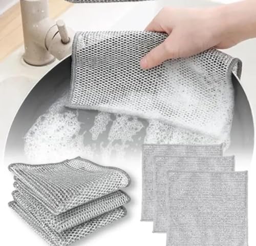 TDX Double Layered Dish Wash Cloth Non Scratch Steel Wire Dish Cloth Wet and Dry Dishwashing Rugs for Kitchen Accessories Items Cleaning Supplies for Sinks Counters (10 Pcs)