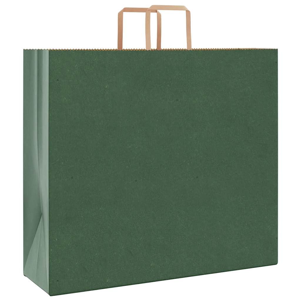 Zielone torby papierowe Kraft 250 szt. z uchwytami linowymi, 54 x 15 x 49 cm, solidne papierowe torby na zakupy z recyklingu, na zakupy, imprezy i pakowanie prezentów