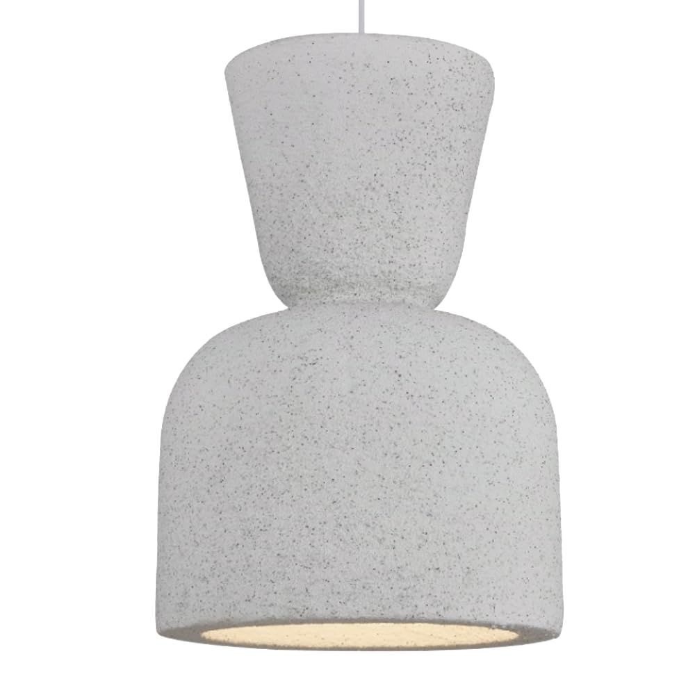 ESIYUVO Nordic Wabi-Sabi Single Head Pendant Light Fixture White Composite Material Irregular Drum Shade Hanging Lamp E27 Base Adjustable Cord Chandelier for Kitchen Island Bedside Living Room
