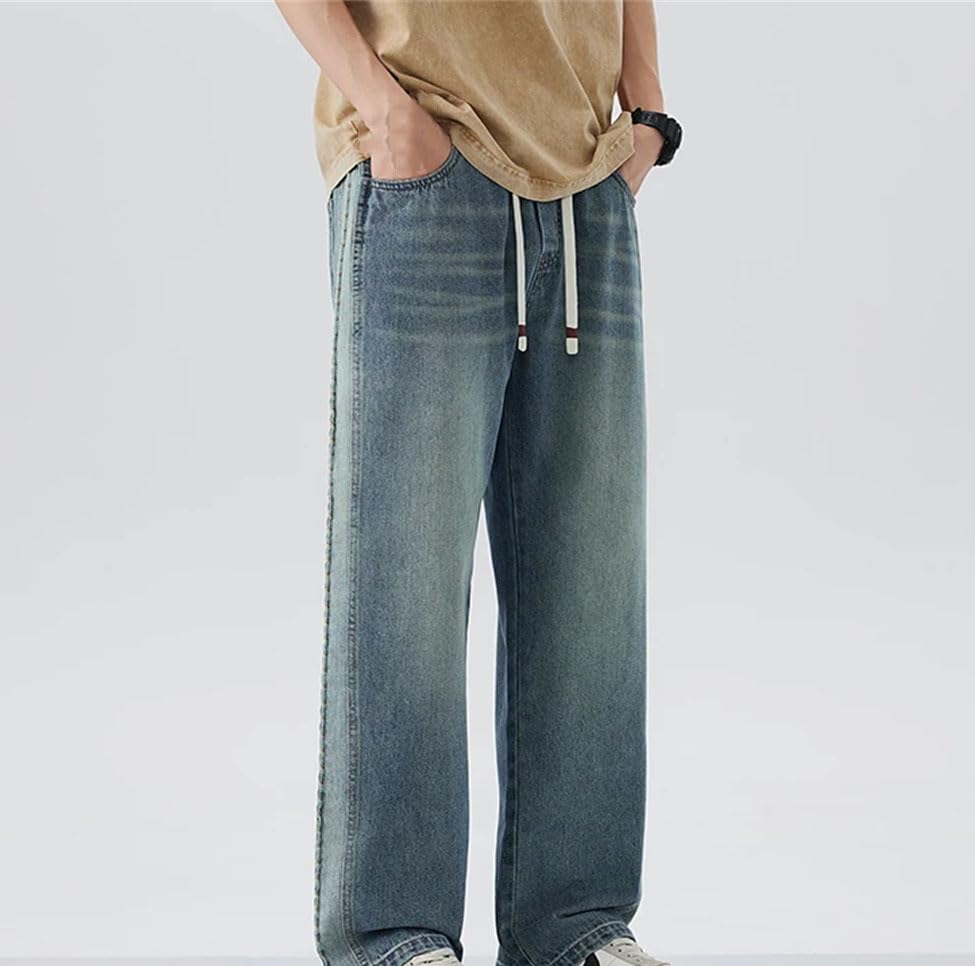 Men’S Vintage Baggy Jeans Mid Waist Straight Leg Denim Pants Streetwear Style Zipper Fly Distressed Wash Jeans4