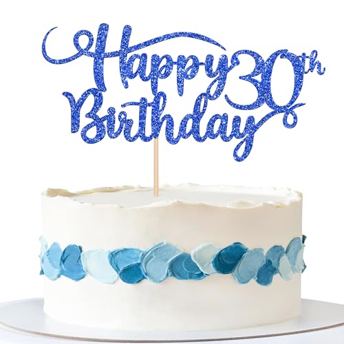 Rsstarxi 1 Pack Happy 30th Birthday Cake Topper Glitter Number 30 Thirty Years Old Birthday Cake Pick Decoration For 30th Birthday Celebrating Anniversary Party Supplies Deep Blue