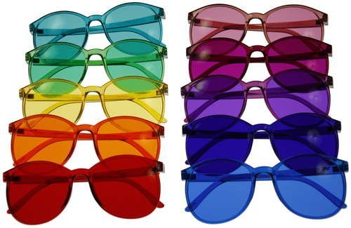 Round Style Color Therapy Glasses, Set of 10 Colored Sunglasses with 100% UVA/UVB Protection