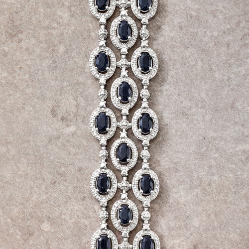Ross-Simons 16.00 ct. t.w. Sapphire 3-Row Bracelet With Single Diamond in Sterling Silver4