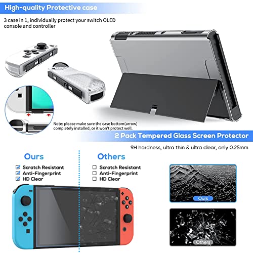 Image of Carrying Case & Accessories Bundle Kit for Nintendo Switch OLED 2021 Model with Charging Dock, 3in1 Protective Case, Screen Protector, Racing Steering Wheel Grip, Handle Grip, Thumbstick Cap&PlayStand