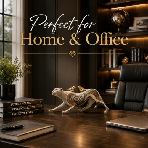 Image of ARMONIA Luxury Leopard Figurine for Home Decor, Premium Polystone Animal Showpiece with Gold Striped Finish, Decorative Statue for Living Room,Bedroom Shelf, Modern Home Decoration & Gifting,13Inches