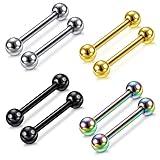 4 Pairs Stainless Steel Barbell 3mm Ball Screw Silver Black Gold Rainbow Color Gauge 16G (1.2mm) Tragus Helix Cartilage Stud Earrings Lip Nose Septum Straight Body Piercing 10mm Long