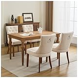 UDAX Upholstered Tufted Dining Chairs Set of 4, Fabric Side Dining Room Chairs with Nailhead Back Ring Pull Trim Solid Wood Legs, Beige