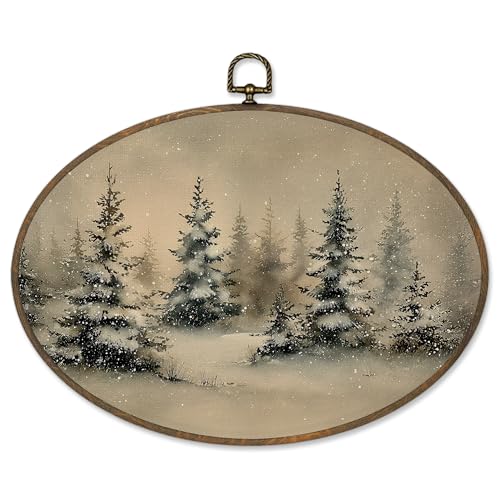 Sviojuce Winter Pine Tree Landscape Oval Wall Art Decor 8.7x11.3,
