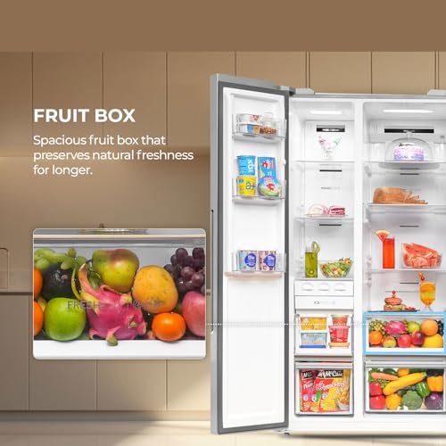 Image of Haier 596 L 3 Star Frost Free Expert Inverter 2-Door Side by Side Refrigerator (HES-690SS, Shiny Silver, Magic Convertible, Deo Fresh Technology, 2026 Model)
