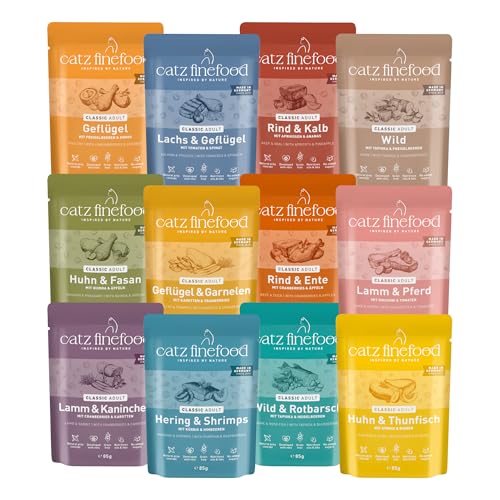 catz finefood Classic Collection Mix-Paket Katzenfutter nass - Feinkost Nassfutter für Ihre Katze ohne Getreide und Zucker mit hohem Fleischanteil, 24 x 85g Beutel