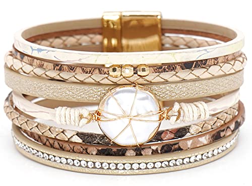 Leopard Leather Wrap Bracelets for Women Multilayer Wristband Cuff Bangle with Magnetic Buckle Gift for Birthday, Mother's Day, Valentine's Day