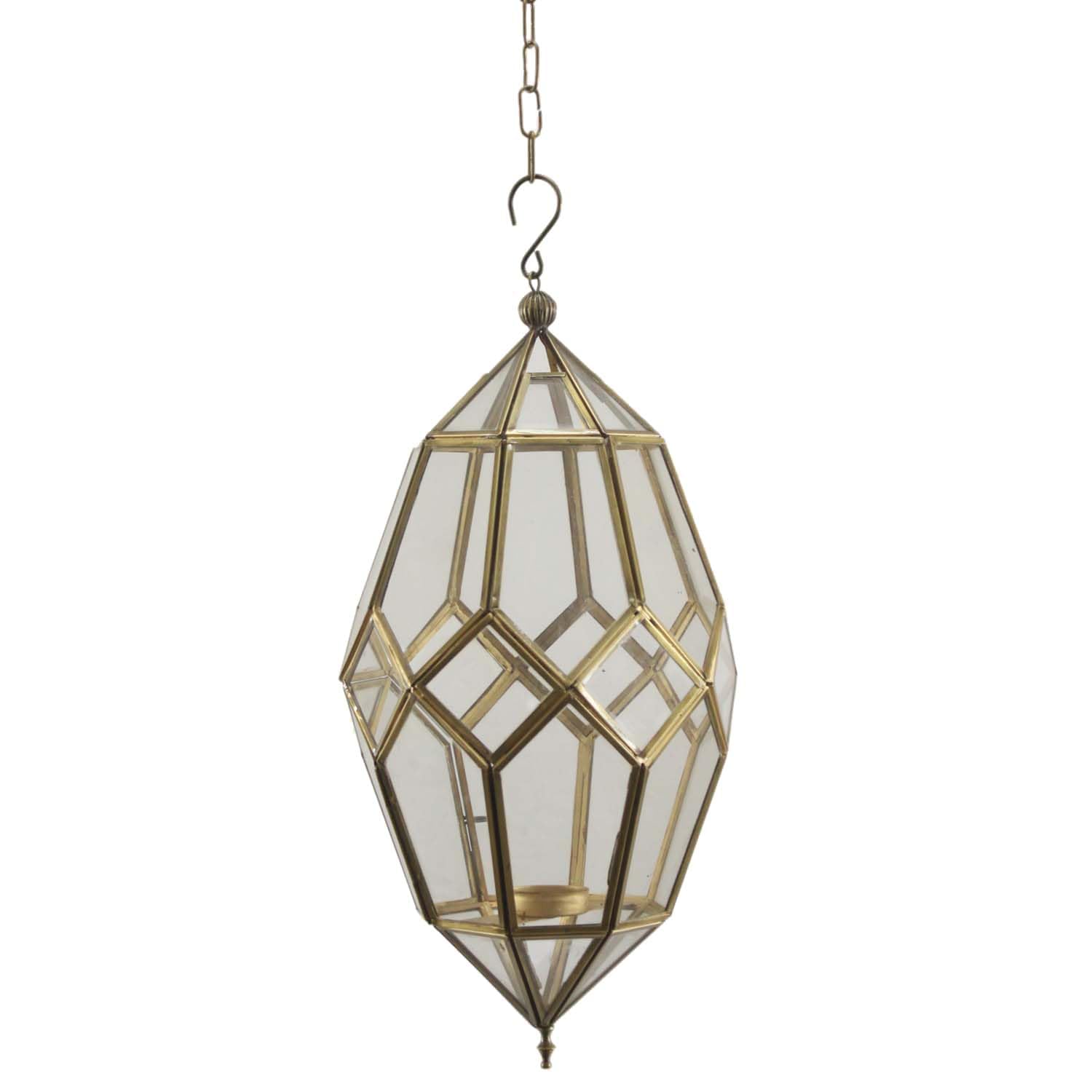 Orientalna latarnia wisząca Selma z kolorowego szkła i metalu z łańcuszkiem | marokańska szklana latarnia na świeczniki typu tealight | świecznik na podgrzewacze wiszący świecznik do zawieszenia