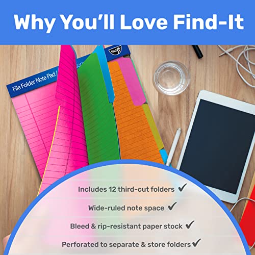 Find It File Folder Notepad - Pack of 12-9.5 x 12.5 Inch Notebook Organizer Folders for Filing, Document, and Clipboard Organization - Assorted Neon Colors - Image 7