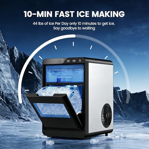 Kndko Nugget Ice Makers Countertop, Pebble Ice Machine & Crushed Ice Maker 44Lbs/24H, Pellet Ice Makers with Ice Scoop & Removable Basket, Self-Cleaning Countertop Ice Machine for Home/Kitchen/Office - 3