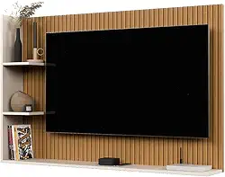 Painel Para TV 50 Polegadas Sala/Quarto Nicho Prateleira Berlim (Ripado/OffWhite)