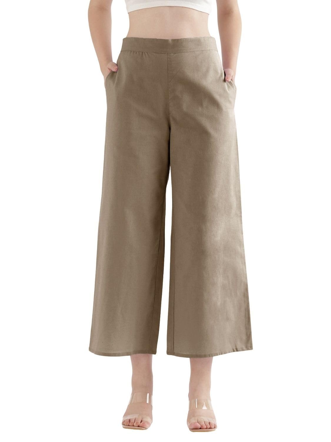 Women's Relaxed Fit Mid Rise Airy Linen Wide Leg Pants, High Waist Trousers for Formal, Casual & Office Wear-image-5