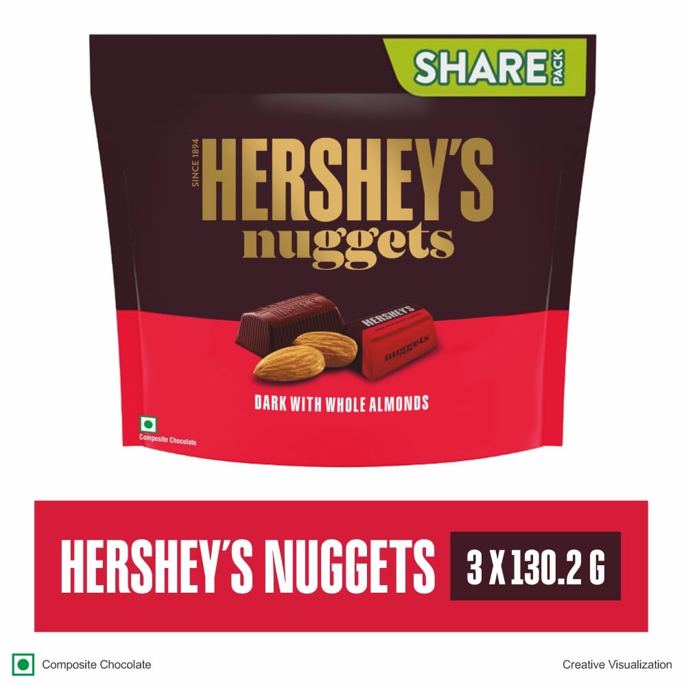 HERSHEYS NUGGETS DARK WITH WHOLE ALMONDS| Deliciously Dark Cocoa Rich Chocolate 130.2g, Pack of 3 (B0DBZRV3FS) Amazon Price History, Amazon Price Tracker