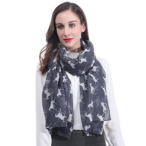 Lina & Lily Écharpe Foulard pour Femme Imprimé Cheval Animal (Gris)