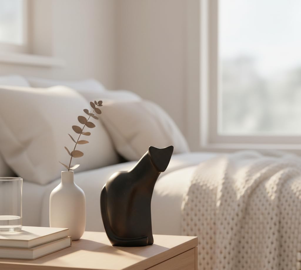 Young's Inc Modern Black Cat Resin Figurine Sculpture, Minimalist Cat Statue Home Decor, Abstract Cat Tabletop Accent for Living Room Shelf Desk Mantel, Contemporary Animal Art Decor, 10 Inch image 4