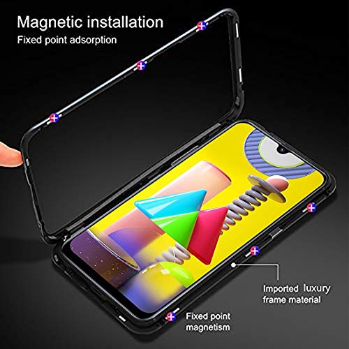Image of shokproof Magnetic Metal Frame Bumper Glass Back Case Cover for Samsung Galaxy M31 - Black