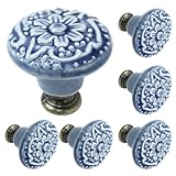 Biaungdo 6 Pcs Light Blue Vintage Round Drawer Decorative Knobs and Pulls for Cabinet, Drawer, Cupboard