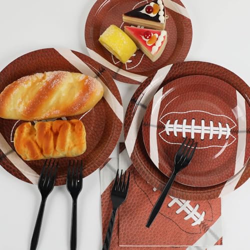 Image of Qyeahkj 100pcs Football Party Plates and Napkins Tableware Set Football Birthday Party Pape Supplies Favors for Sports Fans Events Decorations Serves 25